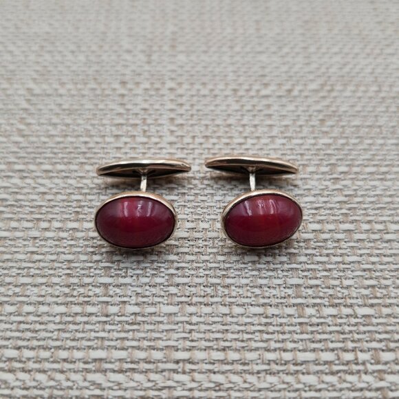 Sterling Silver Red Stone Cufflinks A5418 - Picture 1 of 6